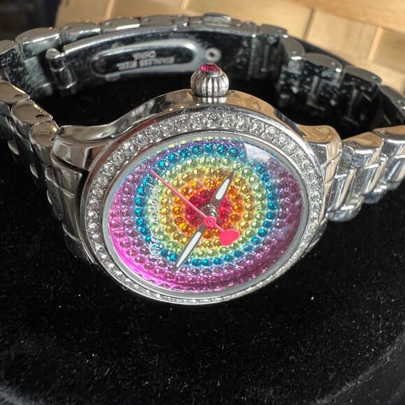 Betsey Johnson Vintage Rainbow Pave Rhinestones Watch - Picture 3 of 4